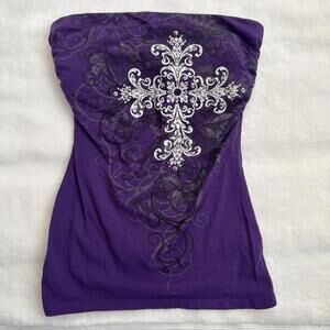 y2k vintage grunge rhinestone fang fitted tub top